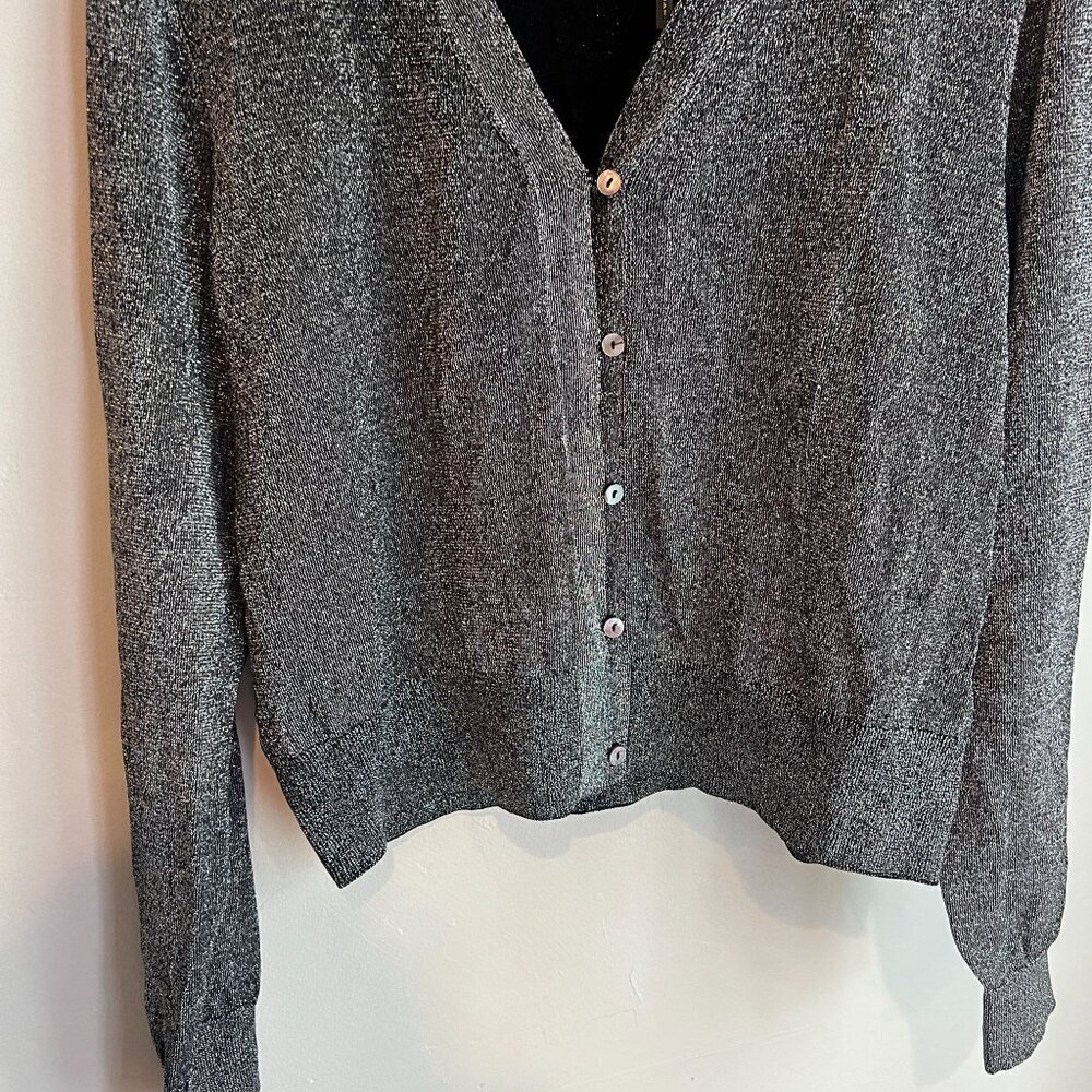 Elie Tahari Womens Metallic Glam Sparkly V-Neck Cardigan XTRA-LARGE Black - Picture 3 of 9